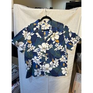 Go Barefoot Hawaiian Shirt Men's 2XL Aloha Floral Tropical Blue Cotton